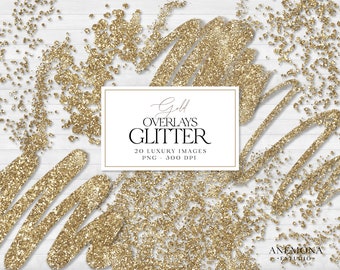 Gold Glitter Confetti Clipart: Shimmering Overlay Graphics (Commercial Use, Digital Download)
