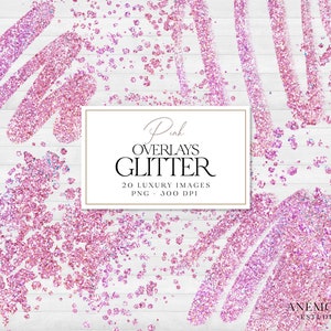 ClipArt de confeti con purpurina rosa, superposiciones de purpurina rosa, brillo rosa, superposición de confeti, purpurina brillante, uso comercial