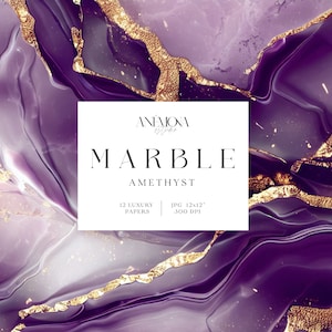 Amethyst Marmor Digital Papier, luxe violette Marmor Texturen mit Goldader Amethyst Geode druckbares Scrapbook Papier für den kommerziellen Gebrauch