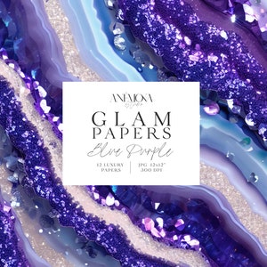 Carta digitale glamour con glitter scintillanti blu e viola, texture di quarzo geode di marmo agata metallizzata, sfondi digitali di lusso