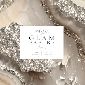 Carta digitale glamour con glitter scintillanti e brillanti color avorio, texture di quarzo geode di marmo agata metallizzata, sfondi digitali di lusso
