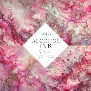 Motivo con inchiostro alcolico rosa, texture di vernice liquida, sfondi scintillanti eleganti e glamour, carta digitale con inchiostro alcolico per sublimazione