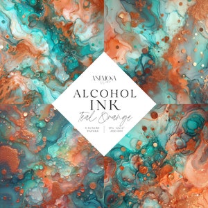 Papéis digitais com tinta alcoólica laranja-azulada: texturas brilhantes (download digital)