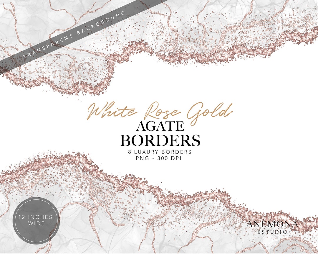 White Agate Borders Clipart, Crystal Geode Clipart - Gold Rose Glitter ...