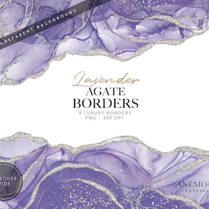 Imágenes prediseñadas de borde de ágata morada, borde lavanda, imágenes prediseñadas de geoda lila - Borde de mármol con brillo plateado, descarga instantánea, uso comercial
