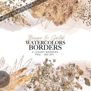 Beige & Gold Watercolor Glitter Border Clipart (Digital Product)