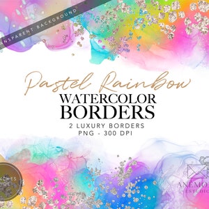 Pastell Regenbogen Aquarell Glitter Rahmen Clipart (digitaler Download)