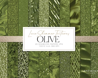 Olive Green Foil & Glitter Digital Paper: Seamless Scrapbook Backgrounds (Digital Download)