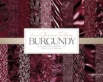 Burgundy Foil & Glitter Digital Paper: Seamless Metallic Textures (Digital Product)