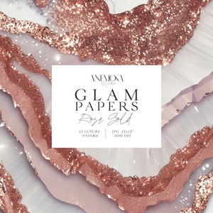Carta digitale glamour con glitter scintillanti e brillanti in oro rosa, texture di quarzo geode di marmo agata metallizzata, sfondi digitali di lusso