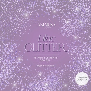 ClipArt com glitter lilás, sobreposições de glitter lavanda, sobreposição de confete roxo brilhante, glitter brilhante, download instantâneo para uso comercial