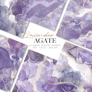 Papel digital Ágata Lavanda - Papel Mármol Lila - Papel Tinta con Alcohol - Papel Textura Morado - Papel Geoda Digital Imprimible para Uso Comercial