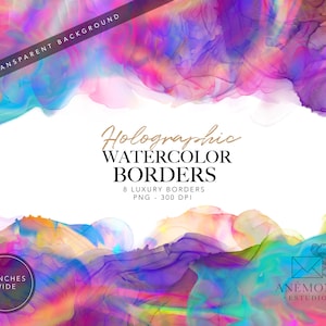 Irisierender Aquarell Rahmen Clipart: Holographische Rahmen (digitales Produkt)