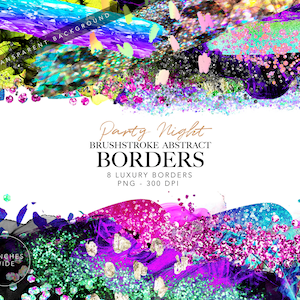 Neon Border Clipart - Abstrakte Glitter Border - Kanten - Retro Digital Frame Clip Art - Party Night Rahmen