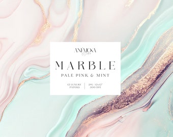 Pink and Mint Marble Backgrounds: Gold Foil Digital Paper (Digital Download)