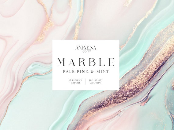 Pink and Mint Marble Backgrounds: Gold Foil Digital Paper (Digital Download)
