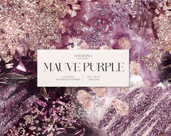Mauve Purple Digital Paper: Glitter Rose Gold, Abstract Alcohol Ink (JPG, 12x12)