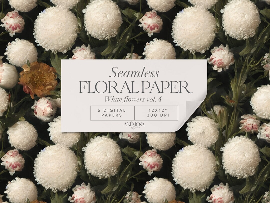 White Flowers Digital Paper Flower Seamless Pattern - Etsy