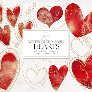Rote Aquarellherzen, Valentinstag, Goldglitterherzenrahmen Cip Art, transparente PNG, sofortiger Download für kommerzielle Nutzung