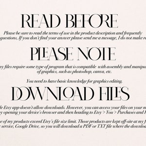 May include: Black and white text on a white background with the words "READ BEFORE", "PLEASE NOTE", "DOWNLOAD FILES" and instructions for downloading digital files.