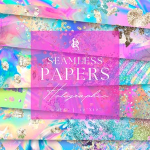 Papel digital holográfico sin costuras, dorado, con patrones abstractos iridiscentes y brillantes - Uso comercial - Descarga instantánea