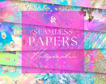 Holografisch naadloos digitaal papier, bladgoud, glitter iriserende abstracte patronen - commercieel gebruik - directe download
