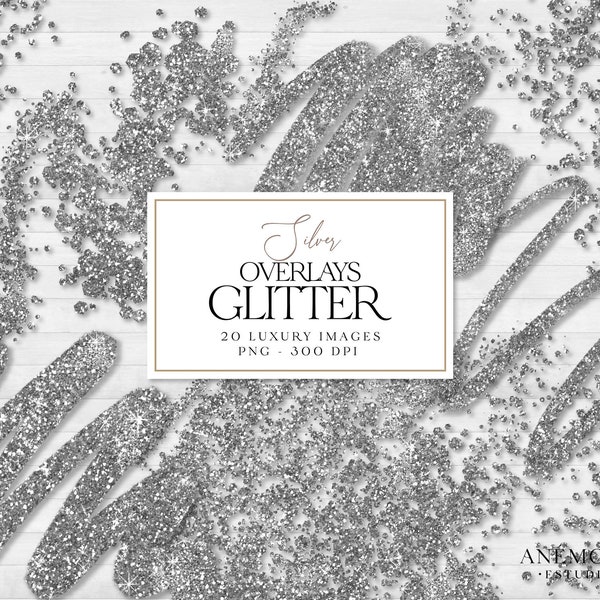 Silver Glitter Confetti ClipArt, silver glitter overlays, Silver Shimmer, Confetti Overlay, sparkling glitter, commercial use