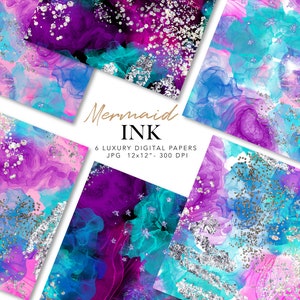 Papier numérique sirène - papier abstrait pailleté - encre à alcool violet - motif sans couture irisé moderne - usage commercial