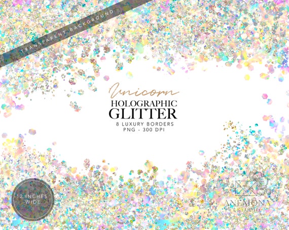 Glitter Borders Clipart Glitter Overlays holographic Glitter Border  Iridescent Glitter Confetti Glitter Holographic Frame 
