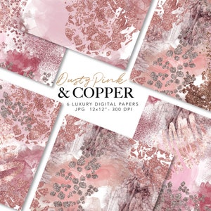 Papel digital rosa empolvado - Papel abstracto con purpurina - Tinta de alcohol color cobre - Patrón moderno sin costuras - Uso comercial