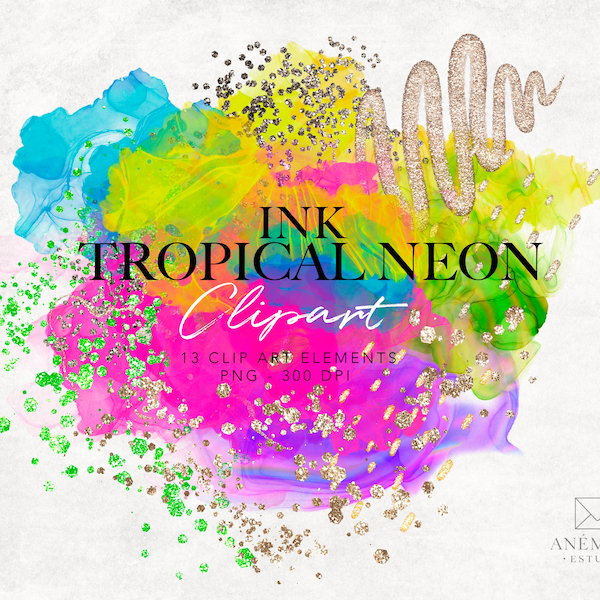 Neon rainbow  Alcohol Ink clipart - Holographic Splashes clipArt - Abstract Watercolor clipart - Alcohol Ink clipart - commercial use