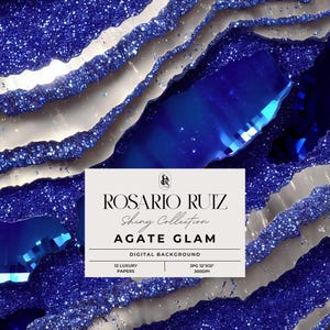 Royal blue Marble digital paper - Agate wallpaper, geode texture, glitter scrapbooking background, Elegant digital download, commercial use