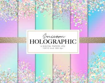 Holographic Glitter Digital Paper: Unicorn Rainbow Textures (Digital Download)