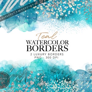 Teal aquarel grens clipart-randen-glitter grens-Aqua alcohol inkt frame-clip art frame-digitale glitter frame