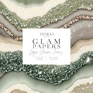 Carta digitale glamour con glitter scintillanti verde salvia, texture di quarzo geode di marmo agata metallizzata, sfondi digitali di lusso