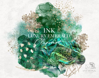 Emerald  Alcohol Ink clipart  - Splashes clipArt - Green Abstract Watercolor clipart - Alcohol Ink clipart - commercial use