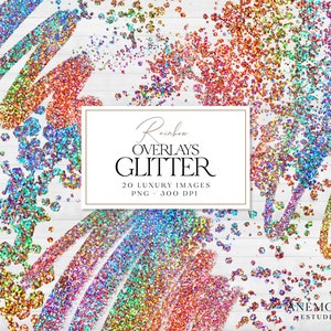 ClipArt de confete com glitter arco-íris, sobreposições de glitter arco-íris, brilho arco-íris, sobreposição de confete, glitter cintilante, uso comercial