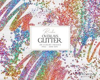 Rainbow Glitter Confetti Clipart: Shimmering Overlay Graphics (PNG Digital Download)