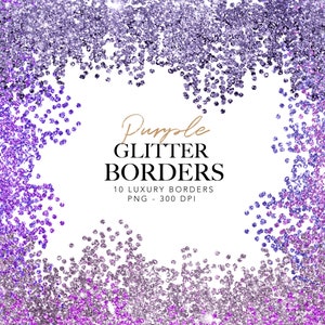 Purple Glitter Border Clipart: Luxury Confetti Overlays (Digital Product)