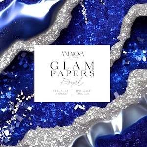 Carta digitale glamour con glitter scintillanti blu reale, texture di quarzo geode di marmo agata metallizzata, sfondi digitali di lusso