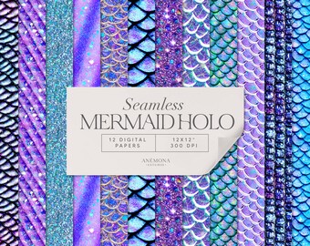 Mermaid Scales Digital Paper: Jewel Glitter Textures (Commercial Use)