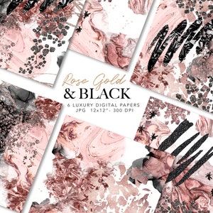 Rose gold und schwarz Digitales Papier - Glitzer Abstraktes Papier - Blush Alkohol Tinte - Modernes Nahtloses Muster - Kommerzielle Nutzung