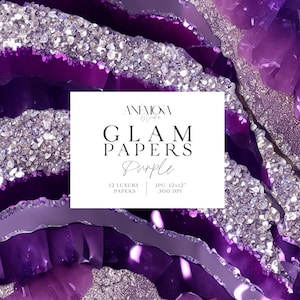 Papel digital roxo brilhante e glamoroso, textura de quartzo geodo de mármore de ágata metálica, fundos digitais de luxo