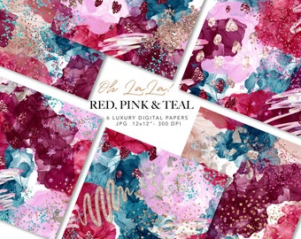 Burgundy Pink Glitter Digital Paper: Abstract Alcohol Ink (JPG, 12x12, 300 dpi)