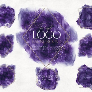Lila Aquarell Clipart - Goldener Glitzer Clipart - Purple Beauty Logo - Goldrahmen Glitzer-Logo - Logo Hintergrund - PNG Sofort download