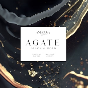Achat-Hintergründe, schwarze Achat-Goldfolie, Edelstein-Digitalpapierpackung, Geode-Hintergrund, Canva Achat-Scheibenhintergrund, digitaler Download