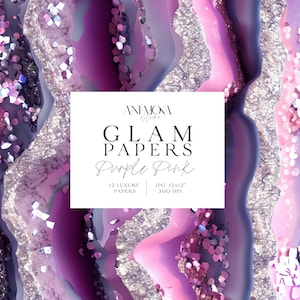 Carta digitale glamour con glitter scintillanti, rosa e viola, texture di quarzo geode di marmo agata metallizzata, sfondi digitali di lusso