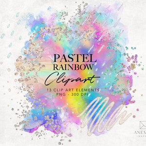 Pastel regenboog alcoholinkt clipart - iriserende spatten clipArt - abstracte aquarel clipart - holografische glitter clipart