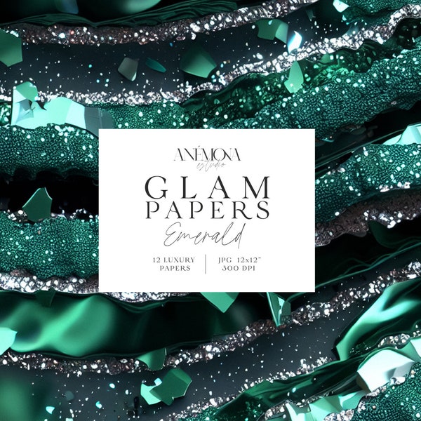 Emerald green Sparkling Shiny Glitter Glamorous Digital Paper, Metallic Agate Marble Geode Quartz Texture, Luxury Digital Backgrounds