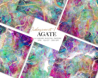 Iridescent Agate Digital Paper: Rainbow Geode Textures (Digital Download)